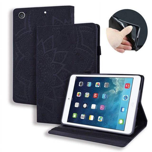 Emboss Tree Leather Flip Case for iPad 10.2 2020 2021 Cover Wallet Tablet Funda for iPad 10 9 8 7 8th 9th 10th Generation Case black-flower iPad 10.2 7th Gen.