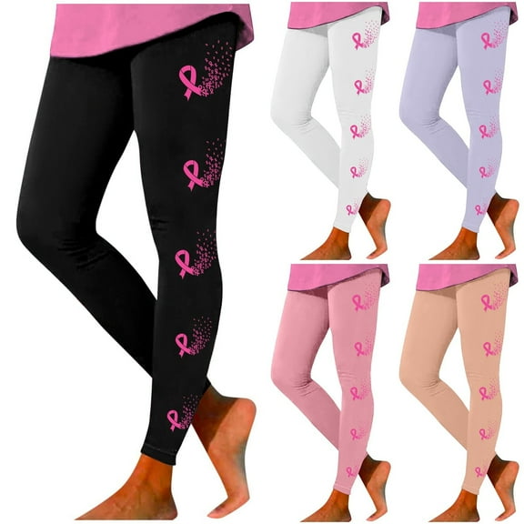 YUWHUA Women's High Waisted Leggings Breast Cancer Awareness Petite Purple Joggers Ladies Yoga Pants