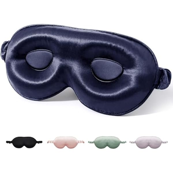 wonima11 100% Pure Mulberry Silk Sleep Mask, 3D Contoured Cup Eye Mask for Sleeping, 22 Momme Super Soft Breathable Blindfold, Adjustable Blackout Travel Silk Eye Cover Blue