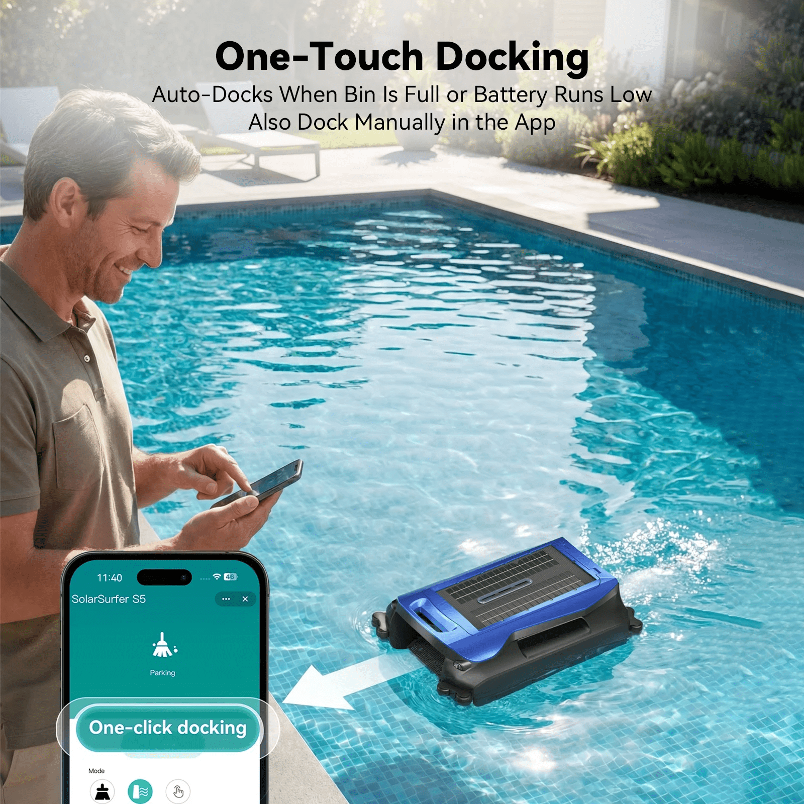 Blue 24/7 Solar Breeze Automatic Pool Skimmer Robot – APP Supported Floating Surface Cleaner for Above Ground & Inground Pools, Auto Robotic Pool Cleaner