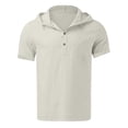 thumbnail image 6 of FSYBOA Boys Cotton Linen T Shirt, Hooded Short Sleeve Casual Henley Neck Kids Summer Tops Beige Size 13-14T, 6 of 9