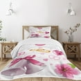 thumbnail image 3 of Ambesonne Pink White Quilted Bedspread Set 2 Pcs, Wedding Rings Hearts, Twin Size, Pink White Orange, 3 of 6