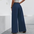 thumbnail image 4 of Fashion Olyvenn Women's Wide Leg Palazzo Pants High Elastic Waist Casual Work Pants Flowy Dress Trousers with Pockets Dark Blue M, 4 of 6