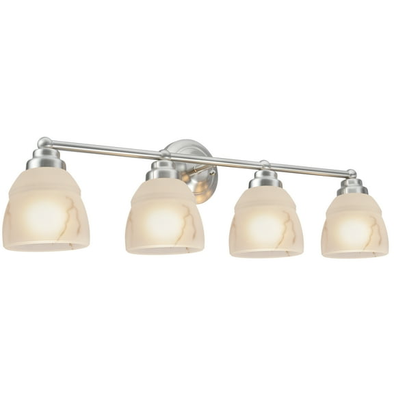 Aspen Creative 62193-1, Four-Light Metal Bathroom Vanity Wall Light Fixture, 4 3/4" Wide, Transitional Design in Satin Nickel with Faux Alabaster Glass Shade