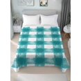 thumbnail image 2 of Queen Size Flat Sheet Only, Turquoise Buffalo Check Soft Brushed Microfiber Bed Sheets, Farmhouse Modern Teal Plaid Hotel Quality Breathable Bedding Top Sheet, Easy Care, 90"x102", 2 of 9