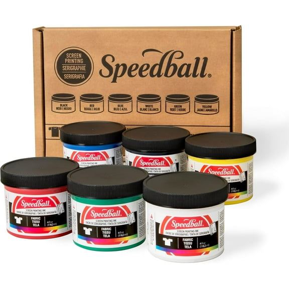 Speedball Fabric Screen Printing Ink Starter Set, 6-Colors, 4 Fl Oz for T-Shirt and Silkscreen Printmaking