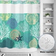 thumbnail image 4 of No Hook Shower Curtain with Built-in Rings - Teal Green Blue Coastal Washable Waterproof Fabric Bathroom Curtains for Hotel,Rentals, 72 X 72 Inch Long , Nautical Ocean Coral Starfish Shell, 4 of 9