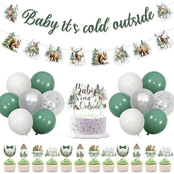 Winter Woodland Baby Shower Decorations Baby It's Cold Outside Banner Woodland Animal Garland Snowflake Balloons Cake Decor Baby It's Cold Outside Baby Shower Winter Forest Animal Baby Shower