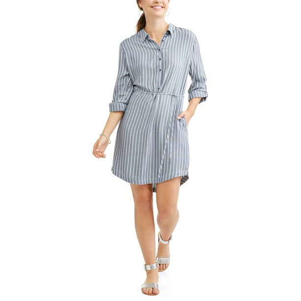 Time and Tru Women's Lyocell Belted Shirt Dress - Walmart.com