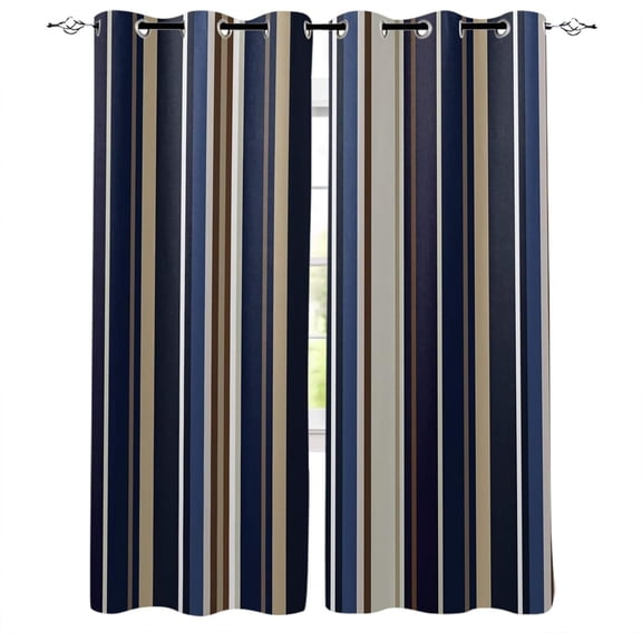 Blue Brown Stripes Window Treatment Curtains For Living Room Decor,Grommet Thermal Insulated Bedroom Curtains 2 Panels 38"W x 54"L (Pack of 2)