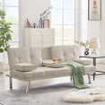 thumbnail image 2 of Yukon Fabric Futon Sofa Bed with Metal Legs - Beige, 2 of 10