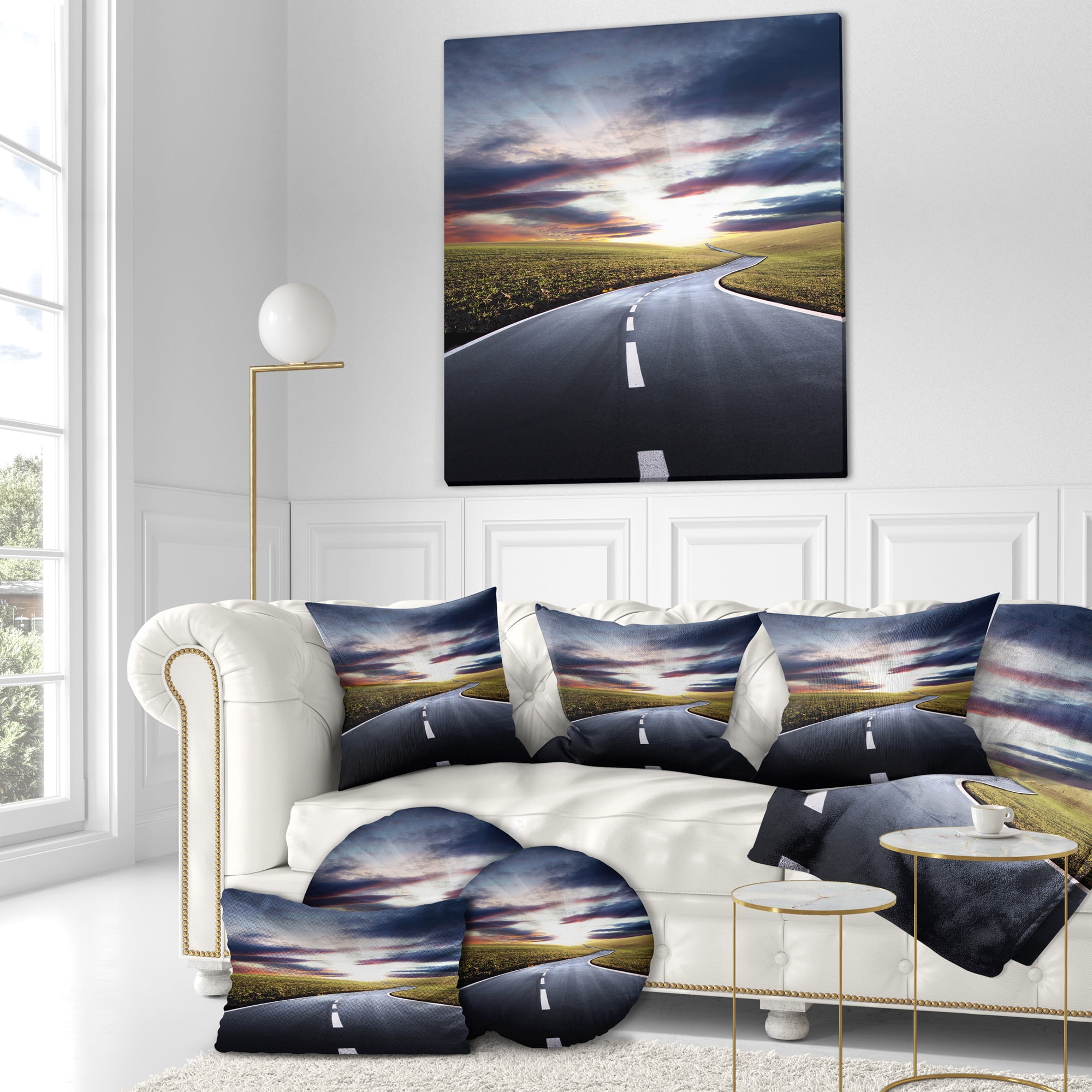 Designart Road to Hills Under Clouds - Landscape Photo Throw Pillow - 18x18