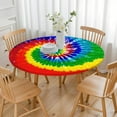 thumbnail image 3 of Colorful Tie Dye Pattern Round Fitted Tablecloth with Elastic Edge,Dining Table Cover Waterproof,Outdoor Round Tablecloth for Camping,Dining,Indoor and Outdoor, 3 of 7