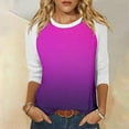 thumbnail image 5 of Camisas de Manga Corta para las Mujeres, 3/4 Manga Color Sólido Gradiente Impreso Cuello Redondo Casual Top Hecho de Tejido Súper Suave, Blusas de Manga Corta para las Mujeres, 5 of 5