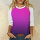 thumbnail image 4 of Camisas de Manga Corta para las Mujeres, 3/4 Manga Color Sólido Gradiente Impreso Cuello Redondo Casual Top Hecho de Tejido Súper Suave, Blusas de Manga Corta para las Mujeres, 4 of 5