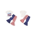thumbnail image 2 of Toddler Baby Girl 4th Of July Outfits Short Sleeve T-Shirt Stars Stripes Bell Bottoms Summer 2PCS Clothes, 2 of 9