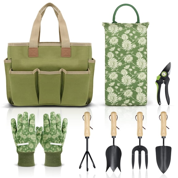 Colwelt Heavy Duty Garden Tools Set Including Garden Tote, Kneeling Pad, Gloves, Pruner, Trowel, Tulip Trowel, Cultivator - Gardening Gifts for Women Men