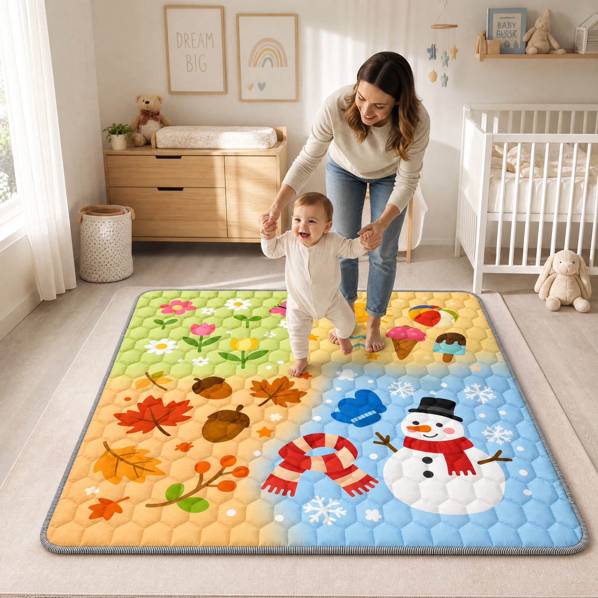 BEAUTYPEAK Baby Play Mat, 50"x50" Mat Perfect for Use Baby Playpen,Non-Slip Foldable Mat for Toddlers and Babies