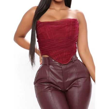 HUJUKULUDUSU Women s Mesh Corset Tops Off Shoulder Sleeveless Tops Vest