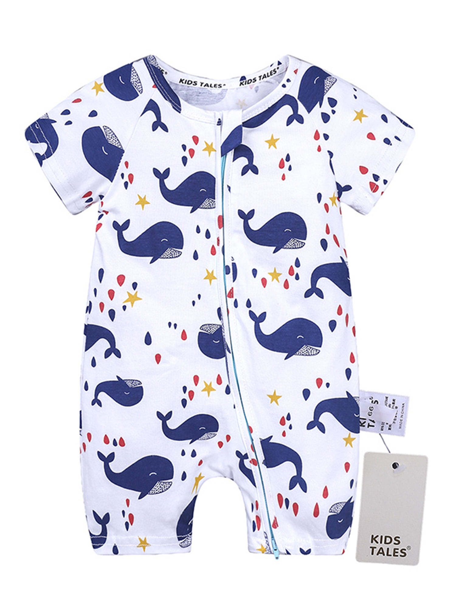 Kids Tales Baby Short Sleeve Zipper Romper Pajama Toddler Boys Girls Cotton Sleeper PJS 2-Way Zip Up Bodysuit