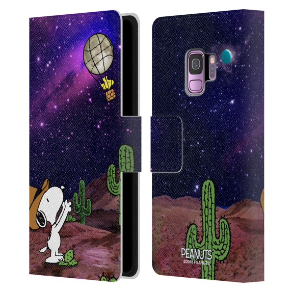 Head Case Designs Officially Licensed Peanuts Snoopy Space Cowboy Nebula Balloon Woodstock Leather Book Wallet Case Cover Compatible with Samsung Samsung Galaxy S9