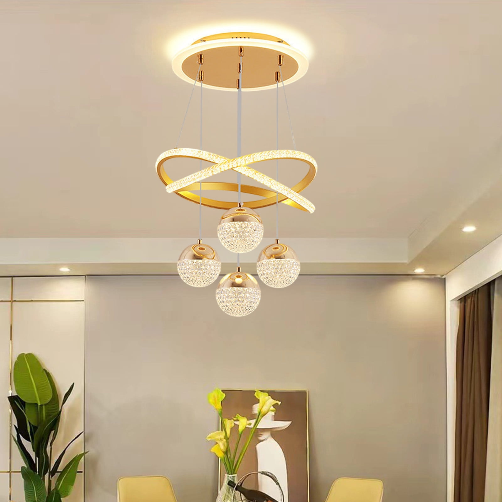 Gold Modern Ceiling Light Fixture 100X40Cm Led Chandelier For Dining Room Living Room Bedroom Stairwell Contemporary Hanging Lamp With Metal Frame Dimmable Lighting For Home Office