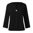 thumbnail image 5 of Womens Athletic Tops Shirts V Neck Button Down Loose Button Solid Color Short Sleeved Womens Clothes,Black,L, 5 of 5