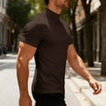 thumbnail image 3 of OGLCCG Men's Summer Mock Turtleneck T Shirt Short Sleeve Casual Basic Pullover Tops Solid Color Stretch Slim Fit Athletic Undershirt,XXL,Brown, 3 of 8