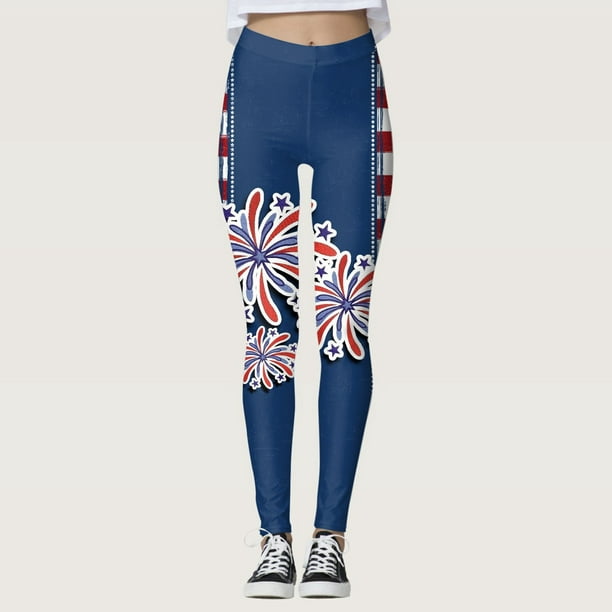 Aayomet Ladies' Fourth Of July Printed Sports Leggings Yoga Pants Leopard  Yoga Pants Flare (Blue, XXL) 