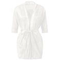 thumbnail image 3 of Zhi Women's Solid Nine-Minute Sleeve Satin Lace Robe, Silky Fabric, Nightwear & Lounge Wear,White, 3 of 6