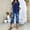 Dark Blue, variant on Women's Leaf Print Two-Piece Set Short Sleeve Tiered Tops Floral Print Wide Leg Capri Pants Summer Travel Outfits