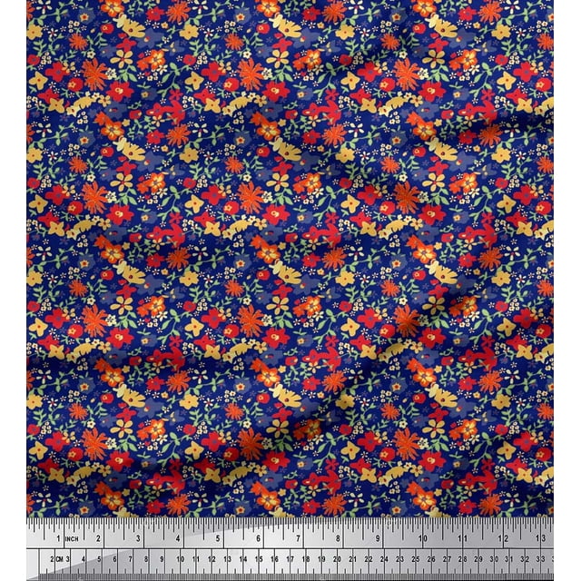Soimoi Polyester Crepe Fabric Leaves & Floral Artistic Print Fabric by Yard 52 Inch Wide