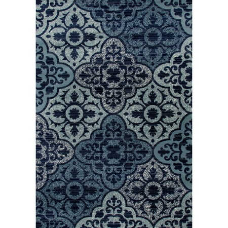 Blue Tile Design - Classic Transitional Woven Area Rug with Tile Work Design, 012