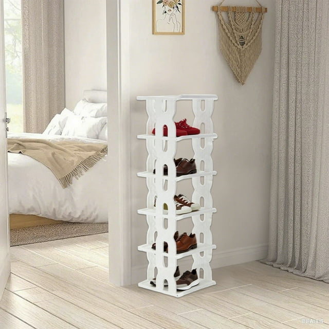 Zapatero para armario, organizador de armario y almacenamiento, organizador de zapatero de 6 niveles, apilable, para dormitorio, entrada, ranuras para zapatos, estante, torre fácil de montar, zapatero