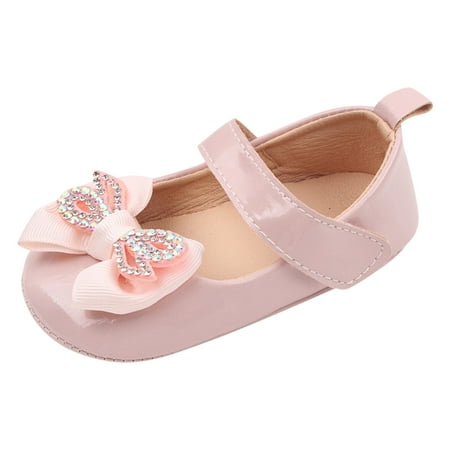 

QIANGONG Toddler Shoes Summer Toddler Shoes Girls Sports Flat Bottom Lightweight Shiny Rhinestone Ribbon Bow Solid Color Hook Loop (Color: Pink Size: 3 )