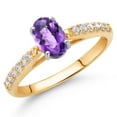thumbnail image 2 of Gem Stone King 10K Two Tone Gold Purple Amethyst and White Lab Grown Diamond Engagement Ring for Women (0.93 Cttw, Gemstone February Birthstone, Oval Checkerboard 7X5MM, Size 8), 2 of 4
