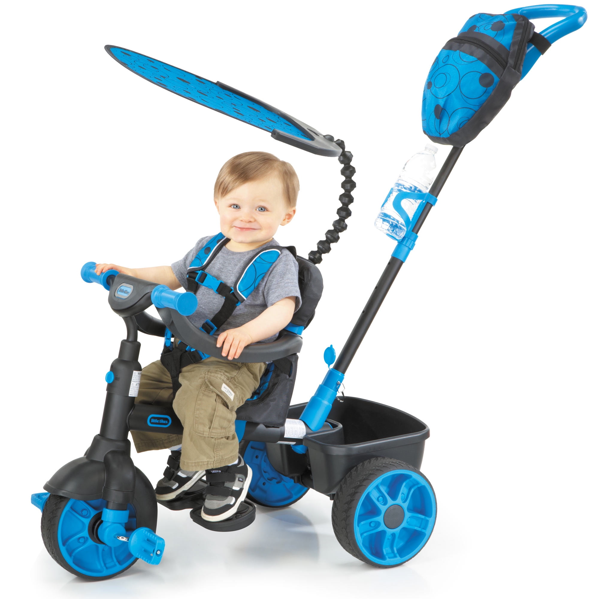 Little Kids Blue 4-in-1 Trike Baby Push Pedal Along Tricycle Stroller Buggy Bike 