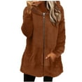 thumbnail image 2 of Dxzfnsa Womens Fuzzy Coats Fleece Solid Color Jackets Oversized Zip Up Hoodies with Pockets Winter Warm Sweatshirt Coats, 2 of 6