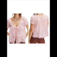 thumbnail image 3 of Blusa de Encaje con Lazo Frontal para Mujer, Transparente, de Corta, Cuello Redondo, Botones, Estilo Bohemio, con Volantes, Estilo Y2K Rosa S, 3 of 7