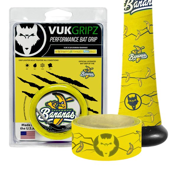 Cinta de agarre para bate de béisbol VukGripz Savannah Bananas amarilla
