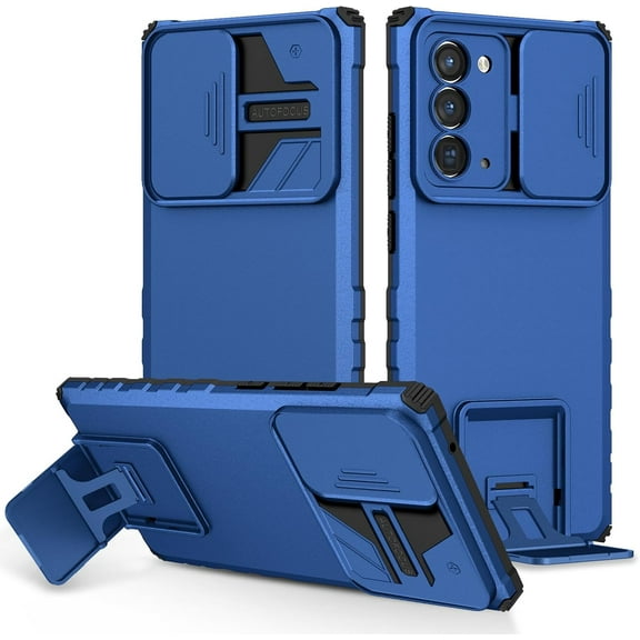 for Samsung Galaxy Note 20 5G Case with Slide Camera Cover, Silicone TPU Bumper Tough PC Cover with Kickstand, Military Shockproof Protective Phone Case for Galaxy Note 20 5G Blue