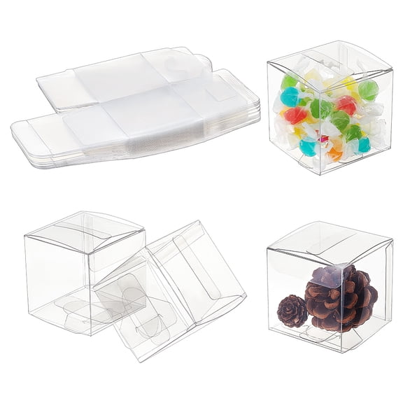 30pcs Square Transparent Plastic PVC box Gift Packaging Waterproof Folding box for Toys & Molds Clear box: 6x6x6.1cm