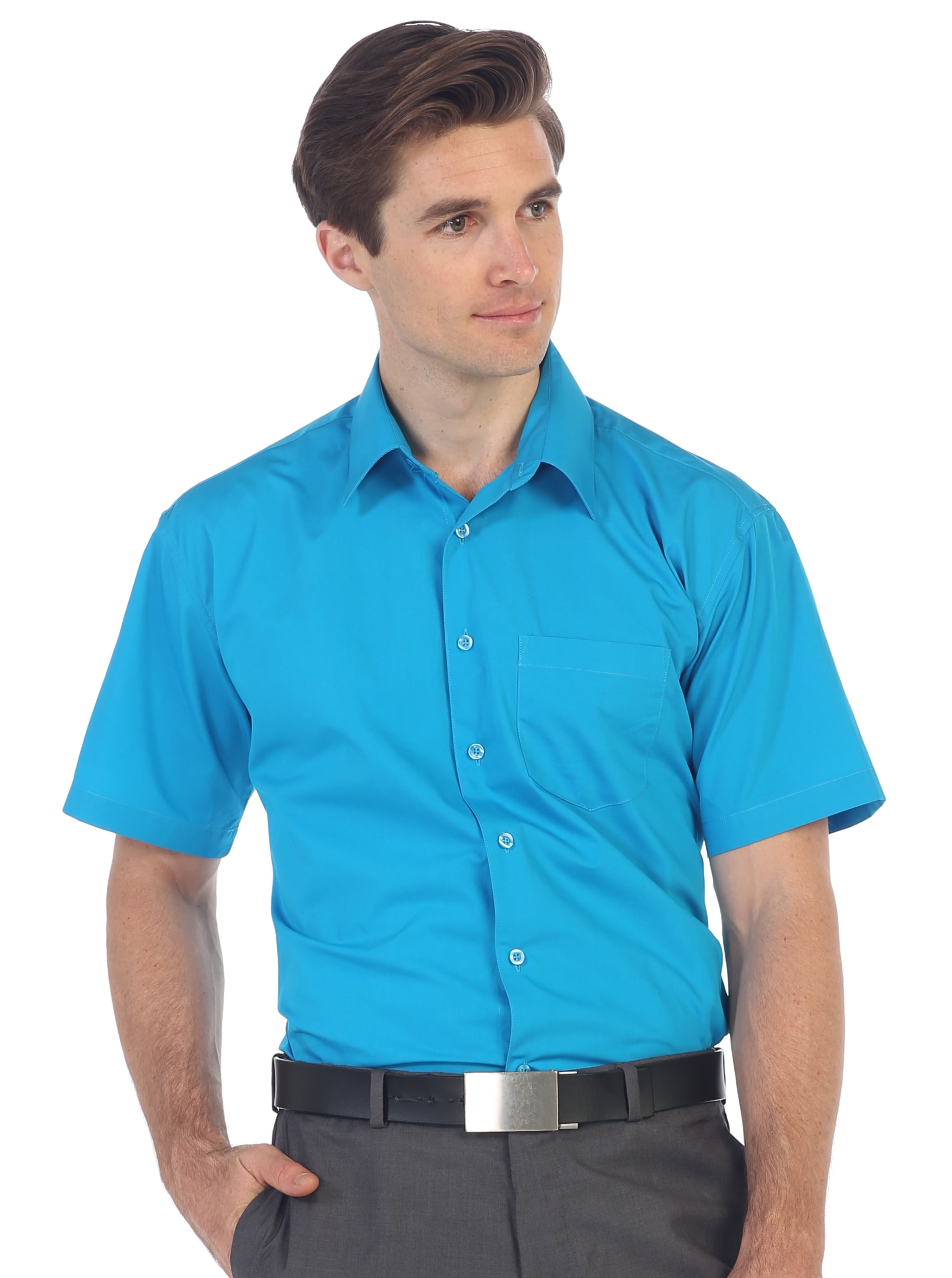 Men's Italian fashion Short Sleeve slim fit cotton Polo Shirt solid teal color 