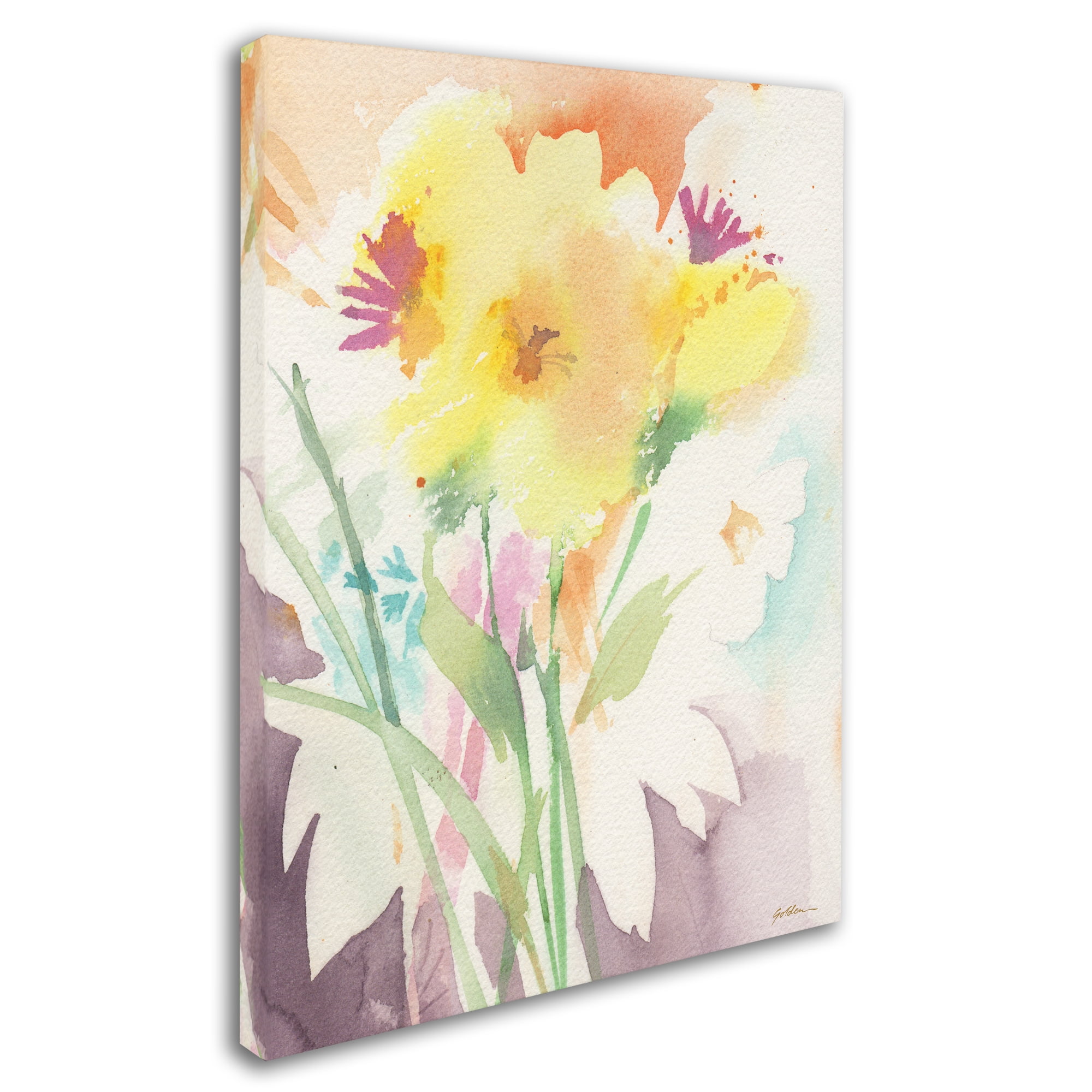 Sheila Golden 'Yellow Flower Blossoming' Canvas Wall Art 35 x 47 Inches