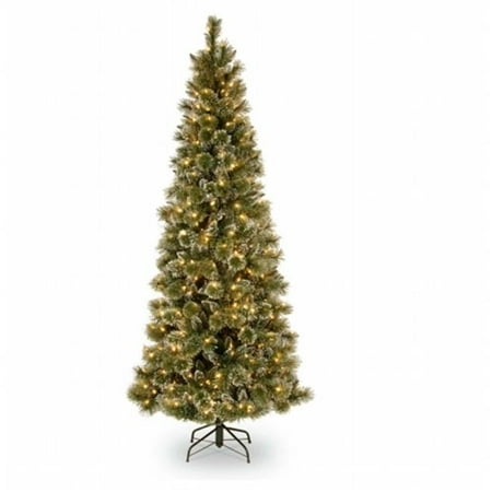 Fake White Christmas Tree Target National Tree Pre-Lit 7.5' Glittery Bristle Pine Slim Hinged Artificial Christmas Tree with 600 Soft White LED Lights with C7 Diamond Caps ()