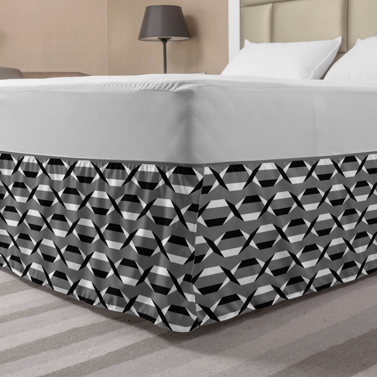 Modern Bed Skirt, Horizontal Arrangement of Intersecting Streaks