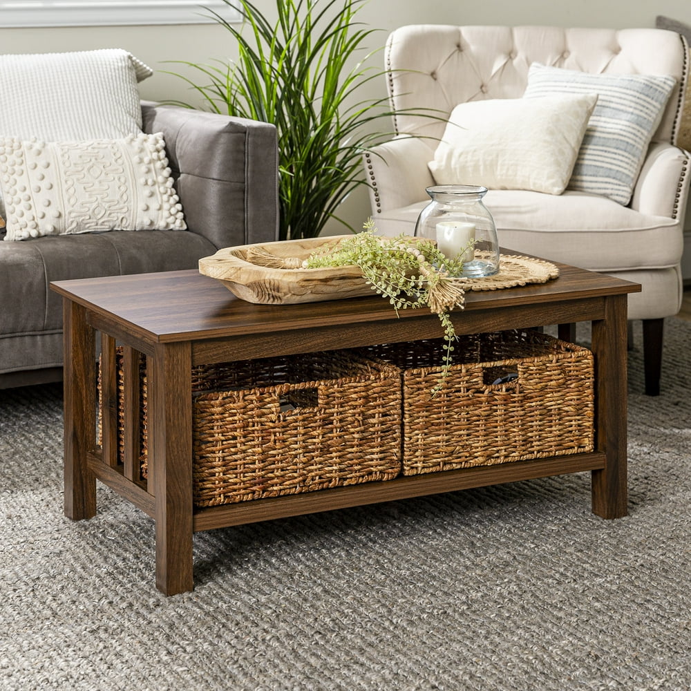 Woven Paths Traditional Storage Coffee Table with Bins, Dark Walnut ...