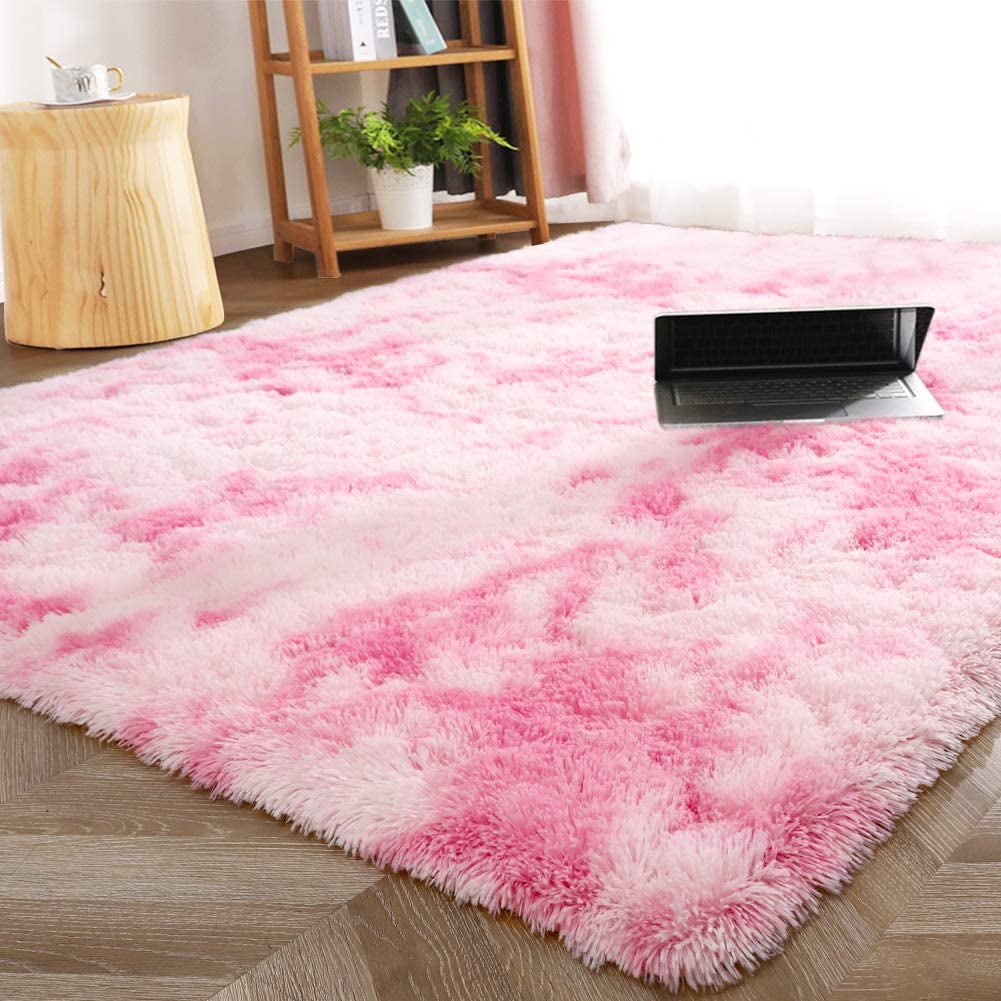 Junovo Luxury Velvet Shag Area Rug Modern Indoor Fluffy Rugs, Extra Comfy and Soft Carpet For Bedroom Living Room Kids Room,3'x4',Pink