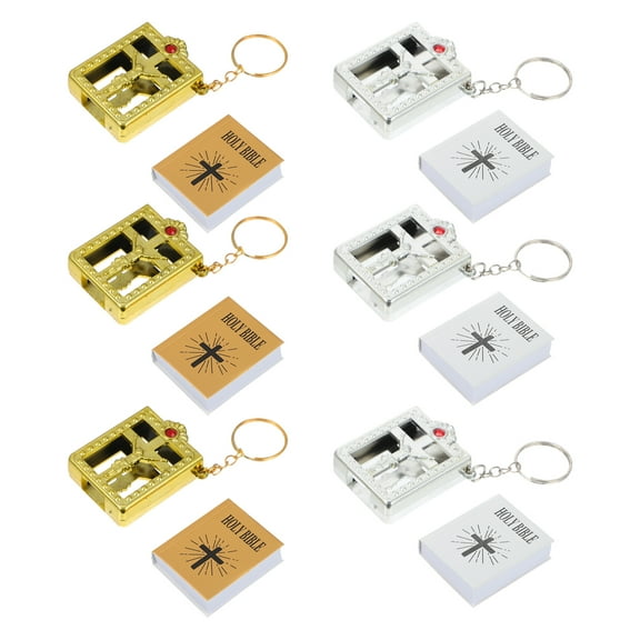 OUNONA  6 Pcs Schoolbag Hanging Decoration Cross Bible Keychain Lanyard Keys Silver