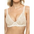 thumbnail image 3 of Deyllo Women's Sexy Lace Push Up Bras Non-Padded Full Coverage Underwire Support Low Cut Bralettes Beige 34A, 3 of 8